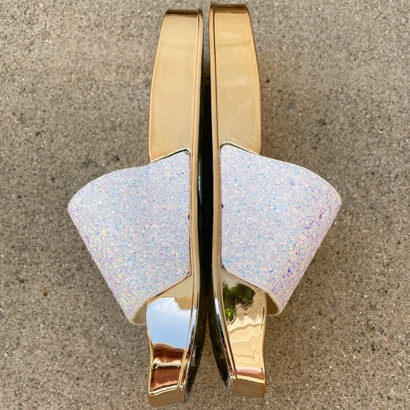 🎉2X HP🎉 Iridescent Sparkly Glitter & Gold Slides Sandals - Picture 2 of 4